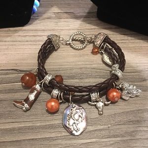 Western themed cowgirl charm toggle bracelet